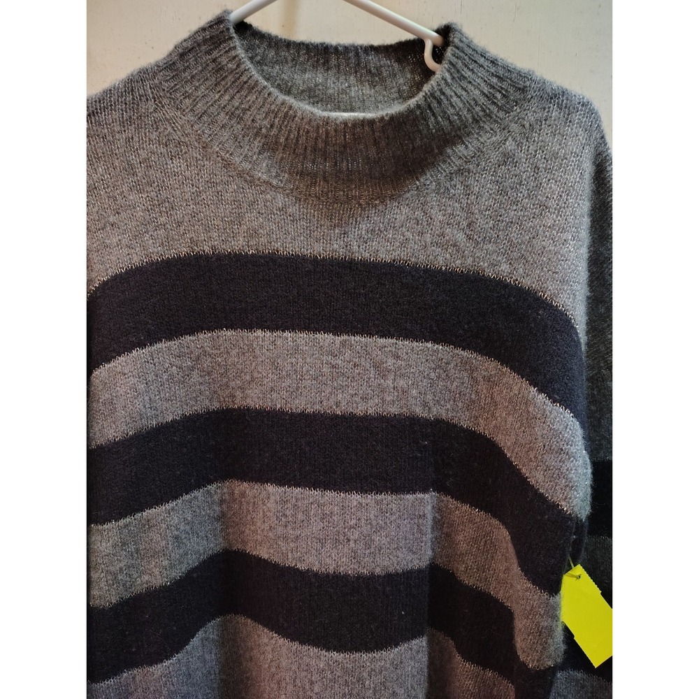 Rails Ellise Cashmere Wool Silk Striped Mock Neck Sweater Charcoal Midnight S - Picture 3 of 8